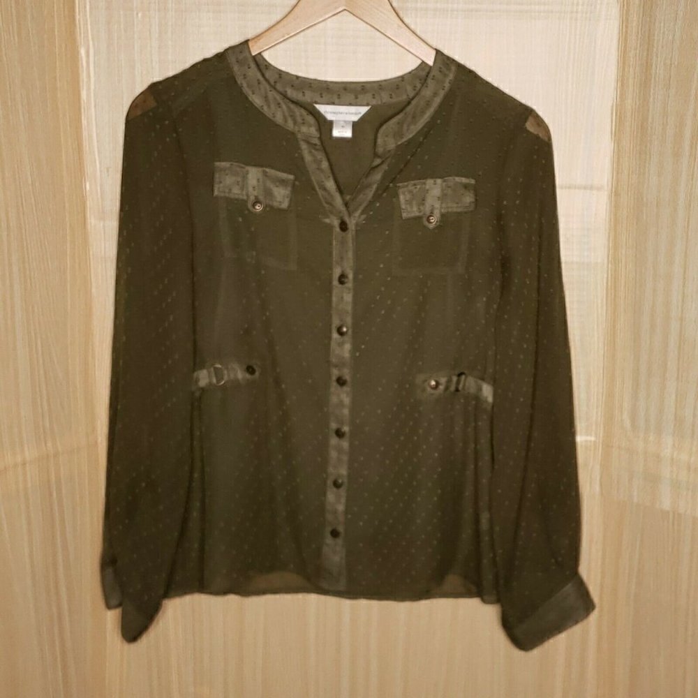 Christopher & Banks Womens Green Textured Blouse With Cami Medium
